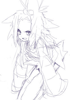 10s 1girl female_focus gym_leader hair_bobbles hair_ornament monochrome nakamura_sandayo nintendo pokemon pokemon_bw2 roxie_(pokemon) short_hair solo topknot