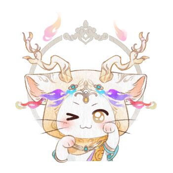 Rule 34 | > o, ;3, animal, animal ears, animal focus, antlers, armlet, artist request, brown eyes, cat, cloak, closed mouth, clothed animal, cropped torso, deer antlers, deer ears, ear covers, fake horns, forehead jewel, gold necklace, gradient cloak, grey halo, halo, halo behind head, hitodama, hood, hood up, hooded cloak, horns, infinity nikki, jewelry, light blush, momo (nikki), necklace, nikki (series), no humans, official alternate costume, official art, one eye closed, painterly, paw pose, smile, solo, sticker (medium), straight-on, transparent background, whiskers, white cat, white cloak, white horns, yellow cloak