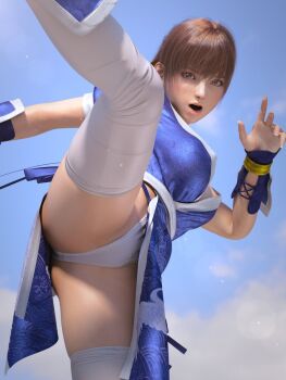 3d brown_eyes brown_hair highres incise_soul japanese_clothes kasumi_(doa) ninja m-rs ninja panties underwear white_panties