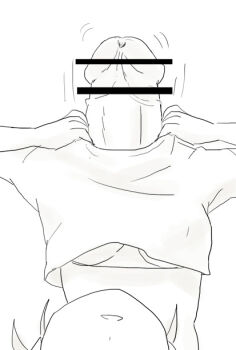 1girl borusen dickneck falling monochrome pao_da_tong penis shirt solo undressing what