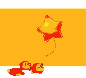 blush_stickers chasing half-closed_eyes highres kirby_(series) lying nintendo on_stomach purano7 running star_(symbol) star_balloon two-tone_background waddle_dee warm_colored yellow_theme