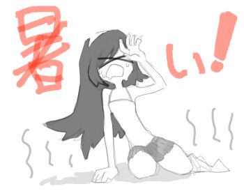 Rule 34 | copyright request, exhausted, headband, hot, nika (happyakuman), oekaki, pleated skirt, skirt, symbol-shaped pupils, white background, x-shaped pupils