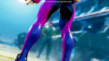 1girl 3d animated animated_gif ass black_hair black_nails bodysuit breasts capcom drill_hair eyepatch fingerless_gloves game_screenshot gloves han_juri hand_on_own_hip huge_ass large_breasts latex latex_bodysuit nail_polish outdoors sidelocks skin_tight smile solo_focus standing street_fighter street_fighter_v teasing teeth twin_drills video_game video_game_screencap watermark web_address