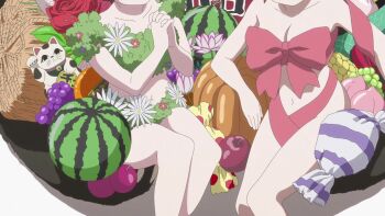 1boy 2girls animated anime_screenshot barefoot black_hair blue_hair breasts brown_eyes cleavage highres multiple_girls navel pink_hair ranma-chan ranma_1/2 saotome_ranma sound tagme tendou_akane video