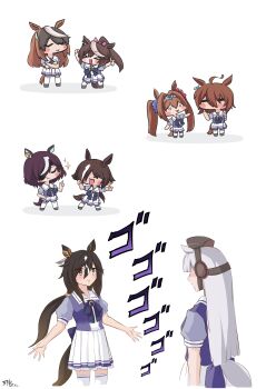 6+girls absurdres agnes_tachyon_(umamusume) ahoge animal_ears black_hair brown_hair closed_eyes commentary_request daiwa_scarlet_(umamusume) ear_covers eyepatch gold_ship_(umamusume) grey_hair hair_between_eyes hair_over_one_eye highres horse_ears horse_girl horse_tail long_hair multicolored_hair multiple_girls ponytail rhveil school_uniform short_hair simple_background smile stay_gold_(umamusume) symboli_rudolf_(umamusume) tail tanino_gimlet_(umamusume) tokai_teio_(umamusume) tracen_school_uniform twintails umamusume vodka_(umamusume) white_background white_hair