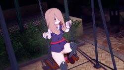 1girl 3d animated blush clothing_aside dildo exhibitionism face_mask koikatsu_(medium) little_witch_academia loluncc mask outdoors panties panties_aside public_indecency pussy_juice sex_toy sitting solo_focus sucy_manbavaran swing swing_set thighhighs underwear vaginal video