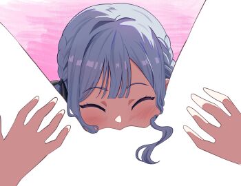 2girls absurdres bang_dream! bang_dream!_it's_mygo!!!!! black_ribbon blue_hair blush closed_eyes commentary_request cunnilingus hair_ribbon highres long_hair meme misumi_uika multiple_girls negative_space_oral_(meme) oral ribbon thai_commentary thunder_line togawa_sakiko