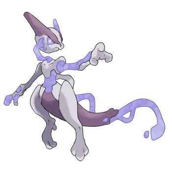 absurdres alternate_form asymmetrical_horns colored_sclera colored_skin decay fakemon fewer_digits frown full_body furry gen_1_pokemon hand_up highres horns legendary_pokemon looking_at_viewer mega_pokemon_(other) mewtwo mismatched_horns multicolored_skin nintendo official_style pokemon pokemon_(creature) pokemon_focus profile purple_horns purple_sclera purple_skin purple_tail red_eyes rgreywind simple_background v-shaped_eyes white_background