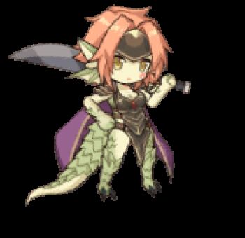 1girl animal_ears animated animated_gif armor artist_request bad_source black_armor blinking breasts cape chibi cleavage closed_mouth colored_skin debris digitigrade dragon_ears dragon_girl dragon_tail facial_tattoo fins forehead_protector full_body granberia greatsword green_skin hand_on_own_hip head_fins holding holding_sword holding_weapon idle_animation lowres medium_breasts mon-musu_quest! monster_girl monster_musume_td official_art over_shoulder pointy_ears purple_cape red_hair scales short_hair shoulder_armor simple_background solo standing sword sword_over_shoulder tail tail_wagging talons tattoo third-party_source transparent_background two-handed_sword weapon weapon_over_shoulder yellow_eyes