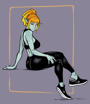 1girl animated animated_gif ass back bikini_tan blue_panties blue_skin breasts colored_sclera colored_skin crossed_legs dark_nipples dimples_of_venus eyeshadow female_focus from_behind invisible_chair izra large_breasts lips long_hair looking_back makeup midna midna_(true) nike_(company) nintendo nipples orange_hair panties pants pointy_ears ponytail red_eyes sequential shoe_dangle shoes sitting slideshow_animation sneakers solo spoilers sports_bra tan tanline the_legend_of_zelda the_legend_of_zelda:_twilight_princess thong underwear yellow_sclera yoga_pants