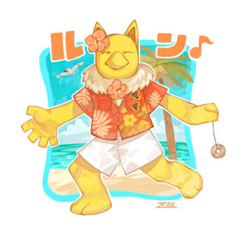 border closed_eyes clothed_pokemon commentary_request eyewear_hang facing_viewer flower gen_1_pokemon gen_3_pokemon holding holding_pendulum holding_string hypno nintendo no_humans orange_shirt outline oyasuminjyutsu pendulum pink_flower pokemon pokemon_(creature) pokemon_unite shirt short_sleeves shorts signature string unworn_eyewear white_border white_shorts wingull