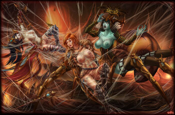 3girls arthropod_girl barbarian barbarian_(diablo_3) bug cydaea demon diablo diablo_(series) diablo_3 hell insect_girl magician monster_girl multiple_girls restrained silk spider spider_girl spider_web uncensored wizard_(diablo_3)