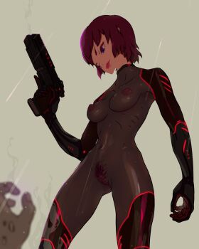 bodysuit breasts cameltoe covered_erect_nipples ghost_in_the_shell ghost_in_the_shell_arise highres impossible_clothes kusanagi_motoko moke-re-mubenbe nipples pubic_hair see-through_clothes skin_tight tagme