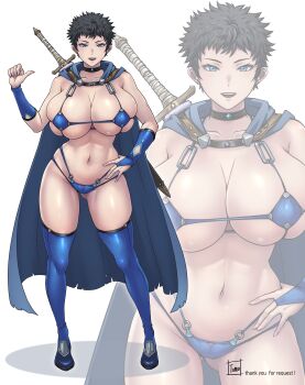 Rule 34 | 1girl, absurdres, armor, bikini, bikini armor, boots, breasts, cape, choker, female focus, highres, huge breasts, micro bikini, original, short hair, swimsuit, tagme, thigh boots, thighhighs, tomo eokaiteru