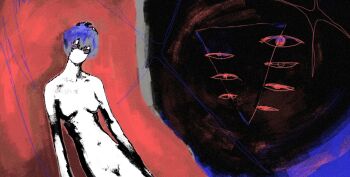 Rule 34 | 1other, abstract, angel (evangelion), blue hair, colored skin, completely nude, faceless, figure, looking at viewer, lying, nahzar777, neon genesis evangelion, nude, on back, short hair, white skin