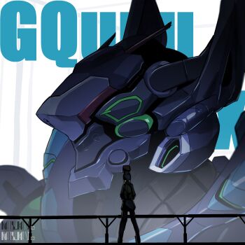 1girl absurdres artist_name character_name commentary_request conch_(gundam) funnels_(gundam) gfred gundam gundam_gquuuuuux hangar highres machinery mecha military_uniform mobile_suit natsukaze_shigure nyaan_(gundam_gquuuuuux) pet qr_code robot science_fiction signature spoilers upper_body walker_(robot) watermark zeon