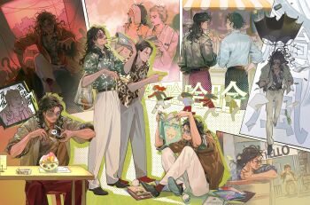 Rule 34 | 6+boys, abs, bag, belt, black belt, black eyes, black hair, black pants, black shirt, black shoes, blush, brown shirt, chair, character request, chinese text, cigarette, closed mouth, collared shirt, commentary request, covered eyes, crowd, cup, drinking straw, eyewear on head, faceless, faceless male, facial hair, floating hair, food, food in mouth, full-face blush, glasses, goatee, green jacket, green shirt, grey hair, grocery bag, hand in pocket, highres, holding, holding cup, holding food, holding magazine, holding popsicle, holding spoon, holding umbrella, indoors, jacket, jewelry, long hair, looking at another, magazine (object), male focus, mature male, melting popsicle, multiple boys, multiple views, mustache, necklace, noir (ibaraki), old, old man, on chair, open clothes, open jacket, open mouth, orange jacket, outdoors, pants, paper, patterned clothing, plastic bag, popsicle, popsicle in mouth, red pants, red shoes, red socks, round eyewear, sauna, shirt, shoes, shopping bag, short hair, sitting, sleeves rolled up, smile, smoking, socks, spoon, steam, sunglasses, table, tinted eyewear, toned, toned male, tongue, tongue out, topless male, towel, towel around neck, towel around waist, towel on head, twilight of the warriors: walled in, umbrella, white jacket, white pants, white shirt, window