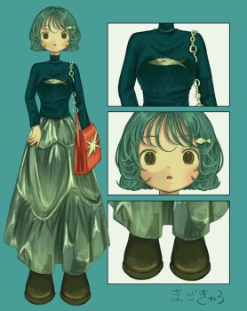 Rule 34 | 1girl, blue hair, blue sweater, breasts, brown eyes, fashion, highres, long sleeves, looking at viewer, magochamu, original, short hair, sweater