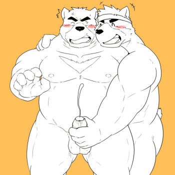 +++ 2boys ^^^ anger_vein animal_ears arm_around_shoulder armpit_hair ass bandana bara bare_pectorals bear_boy bear_ears bear_tail belly biceps blush closed_eyes collarbone commentary_request cum donkan_(goujuyu) ejaculation erection fat fat_man foreskin furry furry_male handjob highres incest juuichi_mikazuki kenji_mikazuki looking_at_another male_focus morenatsu multiple_boys muscular muscular_male navel nipples pectorals penis smile tail testicles yaoi