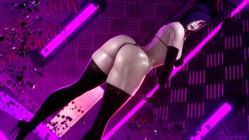 1girl 3d absurdres ass bikini black_bikini black_thighhighs breasts curvy goth_fashion highres huge_ass large_breasts league_of_legends morgana_(league_of_legends) nillin socks swimsuit thick_thighs thighhighs thighs