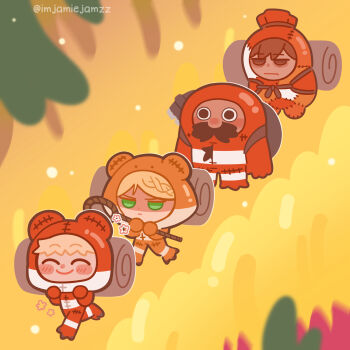 1girl 3boys ^_^ animal_costume annoyed backpack bag bags_under_eyes beard black_hair blonde_hair braid braided_bangs brown_hair chibi chilchuck_tims closed_eyes commentary covered_mouth dungeon_meshi dwarf elf expressionless facial_hair frog_costume full_body green_eyes halfling happy hashtag-only_commentary highres holding holding_staff imjamiejamzz jitome laios_touden long_hair marcille_donato multiple_boys mustache nature official_alternate_costume patchwork_clothes pelt plant pointy_ears queue senshi_(dungeon_meshi) short_hair staff twitter_username walking wide-eyed wok