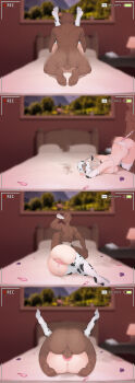 1boy 1girl absurdres anal anal_beads anal_object_insertion animal_ears animal_print anus ass battery_indicator bed bent_over blurry blurry_background bottle breast_press breasts censored condom condom_left_inside condom_wrapper cow_ears cow_horns cow_print cow_print_gloves cow_print_thighhighs dark-skinned_male dark_skin drawing_(object) drinking elbow_gloves faceless faceless_male feet fellatio from_behind gloves grey_hair groin heart heart_censor hetero highres horns huge_ass huge_breasts indoors interracial legs legs_up long_hair long_image lying mating_press mature_female missionary moebell multiple_condoms multiple_views no_eyes no_panties object_insertion on_bed on_side oral penis pillow print_gloves print_thighhighs pussy recording sequential sex sex_from_behind sex_toy short_hair sitting spread_legs standing standing_sex thighhighs thighs toes used_condom uzaki-chan_wa_asobitai! uzaki_tsuki vaginal viewfinder