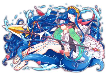 absurdly_long_hair adapted_costume alternate_costume alternate_hair_length alternate_hairstyle anime_coloring aqua_gemstone artist_request bare_legs bare_shoulders barefoot beads big_hair black_dress blue_hair bow bow_choker bracelet breasts center_frills choker closed_mouth clothing_cutout crash_fever dress elbow_gloves eyelashes frilled_dress frills full_body game_cg gem gloves gold_tiara jewelry kraken_(crash_fever) large_breasts long_hair long_sidelocks looking_at_viewer mature_female mole mole_under_mouth nail_polish necklace number_print numbered official_alternate_costume official_alternate_hair_length official_alternate_hairstyle official_art outline polearm red_bow red_eyes red_gemstone red_nails red_outline silver_bracelet sleeveless sleeveless_dress solo spear square square_print tachi-e teardrop-shaped_gem teeth tentacles thigh_strap third-party_source tiara toenails transparent_background two-tone_dress underboob underboob_cutout very_long_hair very_long_sidelocks wavy_hair wavy_sidelocks weapon white_dress white_gloves