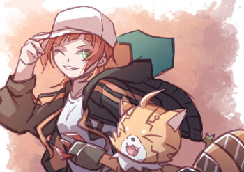 digimon digimon_(creature) digimon_beatbreak fang happy jacket merume_digi open_mouth pristimon sakuya_reina short_hair smile