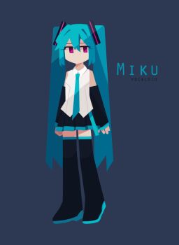 1girl alternate_eye_color arms_at_sides bare_shoulders black_boots black_skirt blue_background blue_hair blue_necktie blue_trim boots breasts character_name collared_shirt commentary copyright_name detached_sleeves double-parted_bangs expressionless full_body hair_between_eyes hair_ornament hatsune_miku highres jitome long_hair long_sleeves looking_at_viewer luckyfivenights miniskirt necktie no_lineart no_mouth no_pupils no_sclera pink_eyes pleated_skirt shirt shoe_soles simple_background skirt sleeveless sleeveless_shirt small_breasts solo standing thigh_boots thighhighs twintails very_long_hair vocaloid white_shirt zettai_ryouiki