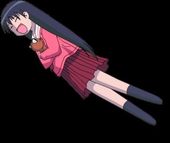 Rule 34 | 1girl, animated, animated gif, azumanga daiou, black hair, closed eyes, female focus, full body, long hair, maya (azumanga), mayaa (azumanga daioh), rolling, sakaki (azumanga daioh), school uniform, serafuku, simple background, skirt, tagme, transparent background
