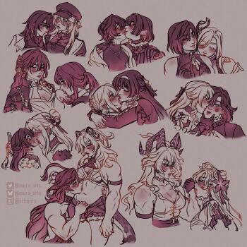 6+girls absurdres animal_ears armband arms_around_neck astra_yao bare_arms beidou_(genshin_impact) belle_(zenless_zone_zero) bluesky_username blush braid braided_bun breasts cheek_squash chief_(path_to_nowhere) cleavage clorinde_(genshin_impact) closed_eyes closed_mouth clothes_pull collared_shirt commentary crossover dress ear_piercing earrings english_commentary evelyn_chevalier female_chief_(path_to_nowhere) fingerless_gloves flower french_kiss genshin_impact gloves greyscale hair_bun hair_flower hair_ornament hand_on_another&#039;s_face hand_on_another&#039;s_shoulder hat highres himeko_(honkai:_star_rail) honkai:_star_rail honkai_(series) horns instagram_username jacket jaguar_tail jane_doe_(zenless_zone_zero) jewelry kafka_(honkai:_star_rail) kiss kissing_cheek kissing_hair kissing_hand kissing_nose kissing_stomach large_breasts licking licking_another&#039;s_face licking_another&#039;s_lips licking_hand lipstick_mark lipstick_mark_on_face long_hair long_sleeves looking_at_another mavuika_(genshin_impact) mole mole_on_breast monochrome mouse_ears multiple_girls murasaki-yuri muscular muscular_female navia_(genshin_impact) necklace nightingale_(path_to_nowhere) ningguang_(genshin_impact) path_to_nowhere phoebe_(wuthering_waves) piercing ponytail scar scar_on_arm shenhe_(genshin_impact) shirt short_hair shorts shorts_pull sleeveless sleeveless_shirt tail tassel tongue tongue_out twitter_username wuthering_waves xilonen_(genshin_impact) yelan_(genshin_impact) yuri zani_(wuthering_waves) zenless_zone_zero