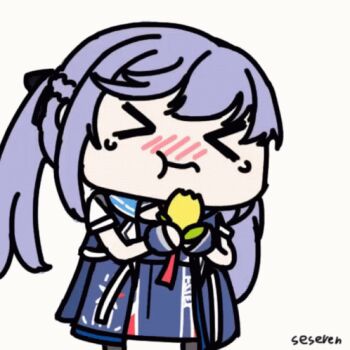 &gt;_&lt; 1girl animated animated_gif azur_lane essex_(azur_lane) food fruit lemon lowres puckered_lips seseren