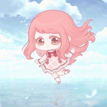 1girl :o animated animated_gif ankle_socks bare_shoulders bloom_poetry_(shining_nikki) blue_sky bow bow_legwear bowtie brown_eyes cardcaptor_sakura chibi chinese_commentary clothes_writing cloud coattails colored_eyelashes commentary_request cosplay cross-laced_clothes cross-laced_dress crown day dress dress_ribbon feather_dress feathers floating_clothes floating_hair frilled_shirt frills game_screenshot_background gloves holding holding_wand kinomoto_sakura kinomoto_sakura_(clear_wings) kinomoto_sakura_(cosplay) light_blush long_hair long_sleeves magical_girl mary_janes medium_dress mini_crown nikki_(nikki) nikki_(series) ocean outdoors parted_lips pinafore_dress pink_dress pink_hair plaid_clothes plaid_dress red_bow red_bowtie red_ribbon reflection reflective_liquid ribbon screenshot_background shining_nikki shirt shoes sidelocks sky sleeveless sleeveless_dress sleeves_past_wrists socks solo sparkle standing standing_on_liquid tareme transformation turtleneck turtleneck_dress turtleneck_shirt very_long_hair wand white_crown white_dress white_gloves white_shirt white_shoes white_socks xiaoyu_qixing