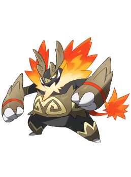 absurdres claws closed_mouth emboar fakemon full_body gen_5_pokemon highres lanjiujiu looking_up nintendo no_humans pokemon pokemon_(creature) pokemon_focus simple_background solo tusks white_background yellow_eyes