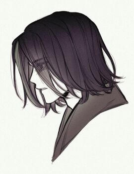 Rule 34 | 1boy, animification, bags under eyes, black hair, cropped shoulders, crying, eyes visible through hair, film grain, from side, gmlth1249, green streaks, highres, male focus, morro, multicolored hair, ninjago, parted lips, portrait, profile, short hair, simple background, solo, streaked hair, white background