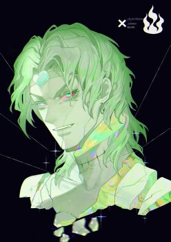 2020 black_background colored_sclera commentary copyright_name dio_brando earrings english_commentary heart highres jewelry jojo_no_kimyou_na_bouken long_hair red_sclera scar scar_on_neck solo stardust_crusaders veela