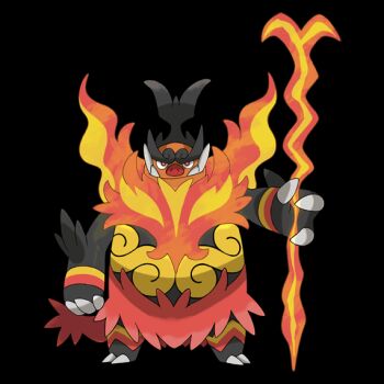 black_fur boar claws closed_mouth emboar fire flaming_weapon gen_5_pokemon holding holding_staff mega_emboar mega_pokemon nintendo non-web_source official_art orange_fur pokemon pokemon_(creature) pokemon_focus red_eyes sharp_teeth staff teeth tusks v-shaped_eyebrows weapon