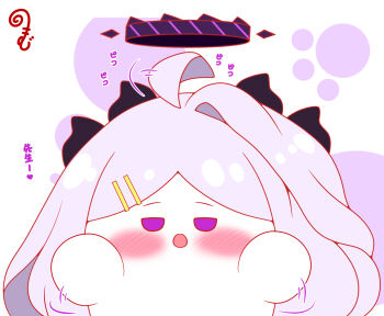 Rule 34 | :d, afterimage, ahoge, ahoge wag, blue archive, blush, commentary request, expressive hair, grey hair, hair ornament, hairclip, halo, highres, hina (blue archive), horns, kurukurumagical, long hair, looking at viewer, motion lines, open mouth, purple eyes, single hair intake, smile, solo, speed lines, swept bangs, translation request, white background