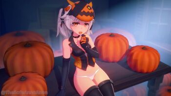 1boy 1girl 3d animated anna_anon belt_collar bittycat breasts candy collar cum cum_in_pussy cumdrip ejaculation elbow_gloves english_text food food-themed_hair_ornament girl_on_top gloves grey_hair hair_ornament halloween halloween_costume head_out_of_frame hetero hip_focus holding holding_candy holding_food holding_lollipop indoors legs_up loli lollipop mask mask_on_head on_table orange_eyes original panties penis pov pumpkin pumpkin_hair_ornament pussy sex sex_from_behind sitting small_breasts sound spread_legs subtitled table tagme thighhighs twintails underwear vaginal video