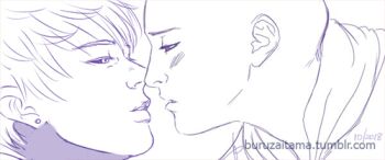 2boys animated animated_gif bald buruzaitama ear_piercing genos gif_artifacts kiss multiple_boys one-punch_man piercing saitama_(one-punch_man) yaoi