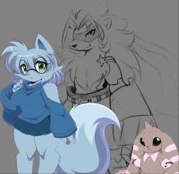 digimon digimon_(creature) furry furry_female glasses green_eyes heavymetalpapi horns looking_at_viewer lopmon mask star_(symbol) wolvermon