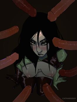 bad_source black_hair highres kim_possible kim_possible_(series) penis shego surrounded_by_penises tagme