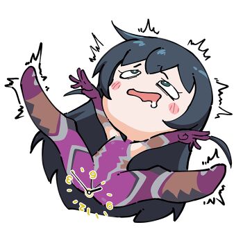 1girl anal anal_object_insertion ass back blue_hair blush_stickers bodysuit breasts chibi clock female_focus full_body human_furniture humiliation igawa_asagi legs_apart lying object_insertion on_back pun rolling_eyes saliva shiny_clothes solo taimanin_(series) taimanin_rpgx taimanun transparent_background watch wavy_mouth what wide_hips