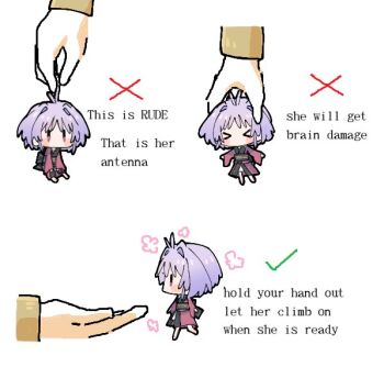 2girls black_sash blush commentary english_text full_body heart how_to_hold_x_(meme) japanese_clothes kijin_seija kimono kiwi_(x_x915) meme mini_person minigirl multiple_girls obi purple_eyes purple_hair red_kimono sash short_hair simple_background solid_oval_eyes sukuna_shinmyoumaru touhou white_background