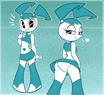 1girl artist_request ass flat_chest highres legs loli machine my_life_as_a_teenage_robot navel panties robot robot_girl skirt solo standing thighs twintails underwear