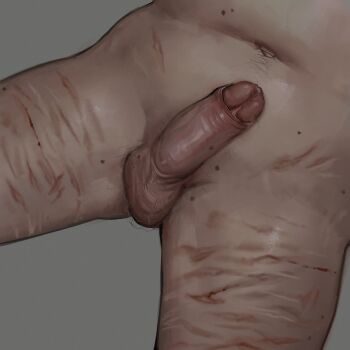 2boys close-up erection guro highres male_focus multiple_boys nude original penis self-harm sigmachadalex solo spread_legs thigh_cutting