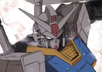 absurdres commentary english_commentary gundam highres hunk_404 mecha mecha_focus mobile_suit mobile_suit_gundam no_humans robot rx-78-2_gundam science_fiction solo upper_body v-fin white_eyes