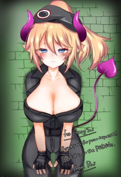1girl averysai breasts cosplay demon_horns demon_tail english_text gloves horns indie_virtual_youtuber large_breasts non-web_source rainbow_six tail thick_thighs thighs virtual_youtuber