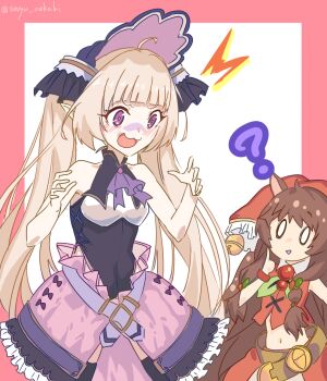 Rule 34 | 1boy, 1girl, animal ears, bare shoulders, bell, blush, body switch, elf, highres, personality switch, pointy ears, princess connect!, purple eyes, rin (princess connect!), seryu oekaki, twintails, yuki (princess connect!)