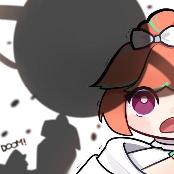 2girls chibi highres hololive hololive_english long_hair missamango multicolored_hair multiple_girls orange_hair purple_eyes raora_panthera shadow takanashi_kiara virtual_youtuber